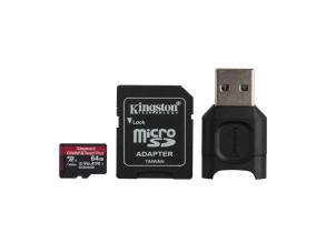 Kingston 64GB SD micro Canvas R.Plus (SDXC Class 10 UHS-II U3) (MLPMR2/64GB) mem. kártya adapt+olv.