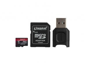 Kingston 256GB SD m.Canvas R.Plus (SDXC Class 10 UHS-II U3) (MLPMR2/256GB) mem.kártya adapt.+olvasó