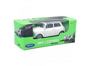 Welly: Mini Cooper 1300 fehér fém kisautó modell 1/64