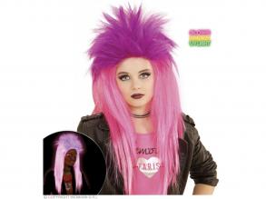 Neon rózsaszín punk paróka neon lila taréjjal