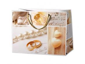 Esküvői, karikagyűrű mintás nagy méretű ajándéktáska 27x14x33cm