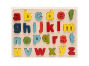 Színes fa formaillesztő puzzle ABC kisbetűkkel 26db-os készlet