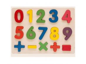 Színes fa formaillesztő puzzle számokkal 15db-os készlet
