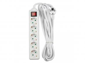 VT-1115-5 5 Pólusú Csatlakozóaljzat Kapcsolóval (3G1.5mm2 X 5M) - Fehér