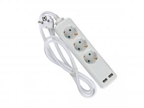 VT-1124-2 3 Utas Aljzat 2 Usb-Vel (3G1.5mm2 X1.5M) - Fehér