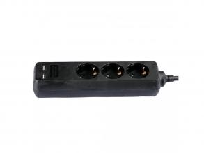 VT-1125-2 3 Utas Aljzat 2 Usb-Vel (3G1.5mm2 X1.5M) - Fekete