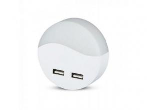 LED lámpatest , éjszakai irányfény , 2 db USB csatlakozóval , 0.5W , kerek , meleg fehér , Samsung Chip