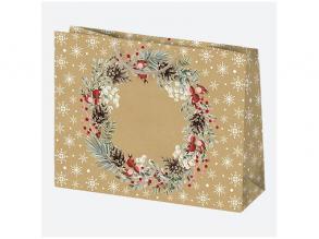 IRIS Karácsonyi EKO kraft papír ajándéktasak, 300x230x100 mm, különböző színekben és mintával