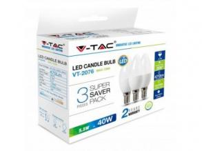 LED lámpa , égő , gyertya , E14 foglalat , 4.5 Watt , természetes fehér , 3 darabos csomag