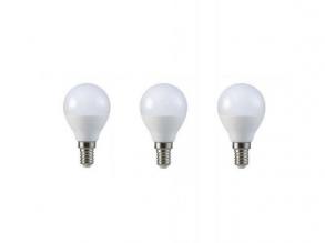 LED lámpa , égő , kis gömb , E14 foglalat , 4.5 Watt , meleg fehér , 3 darabos csomag
