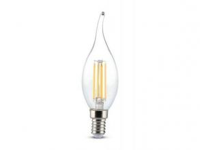LED lámpa , égő , izzószálas hatás , filament , gyertya , láng , E14 foglalat , 4 Watt , meleg fehér , borostyán sárga
