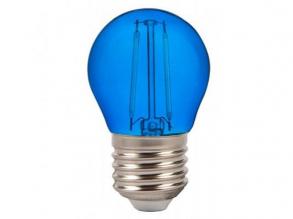 LED lámpa , égő , izzószálas hatás , filament , kisgömb , E27 foglalat , G45 , 2 Watt , kék