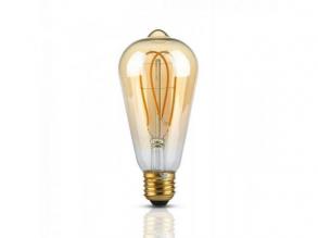 LED lámpa , égő , izzószálas hatás , filament , E27 foglalat , Edison , 5 Watt , meleg fehér , borostyán sárga