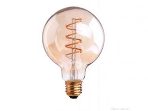 LED lámpa , égő , izzószálas hatás , filament , gömb , E27 foglalat , G125 , 6 Watt , meleg fehér , borostyán sárga