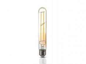 LED lámpa , égő , izzószálas hatás , filament , E27 foglalat , T30 , 6 Watt , meleg fehér , borostyán sárga