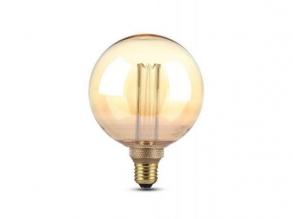 LED lámpa , égő , izzószálas hatás , filament , gömb , E27 foglalat , G125 , 4 Watt , meleg fehér , borostyán sárga
