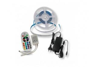 LED szalag szett , COB , DOTLESS , 5 méter , 13W , RGB , tápegység+vezérlő , távirányítóval , 3 év garancia , V-tac