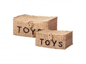 Játékkosár tengeri fűből és fából, 2 db-os szett