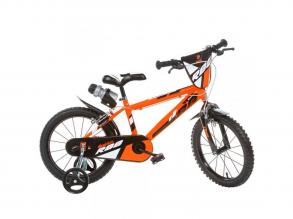 R88 16 gyerek bicikli kulacstartóval és oldalkerekekkel narancssárga-fekete színben  Dino Bikes kerékpár