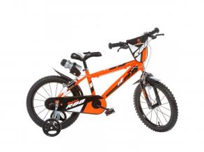R88 14 gyerek bicikli kulacstartóval és oldalkerekekkel narancssárga-fekete színben  Dino Bikes kerékpár