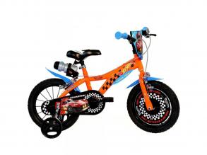 Hot Wheels 14 gyerek bicikli kulacstartóval és oldalkerekekkel narancssárga-fekete színben  Dino Bikes kerékpár