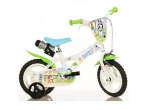 Bluey collos gyerek bicikli kulacstartóval és oldalkerekekkel fehér-kék-zöld színben  Dino Bikes kerékpár