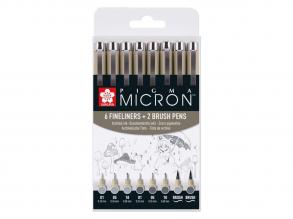Sakura Pigma Micron Fineliner 8 darabos filctollkészlet, hűvös szürke
