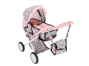 Babakocsi játékbabáknak, 2 in 1, szürke-pink 66,5X37X69 Cm