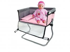 Pelenkázó asztal játékbabáknak, szürke/rózsaszín, 39x25x39 cm