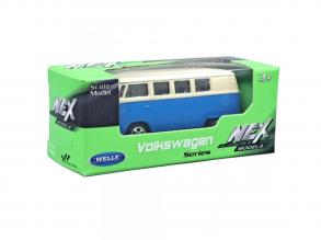 Welly: Volkswagen T1 kék fém kisautó modell 1/64