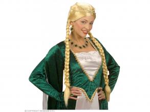 Reneszánsz királynő paróka, hosszú copffal, szőke