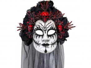 Halottak királynője maszk fekete rózsákkal és fátyollal maszk