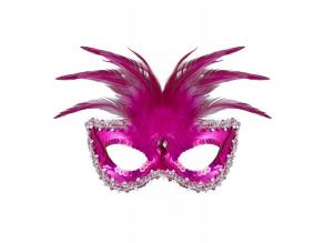Velencei bárónő szemmaszk, flitterrel, ékkővel és tolldísszel, pink