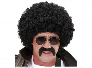 Paróka-szett: fekete göndör paróka, bajusz, napszemüveg