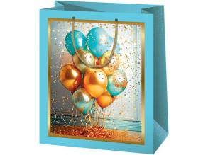 Cardex: Kék-arany lufis exkluzív közepes méretű ajándéktáska 18x10x23cm