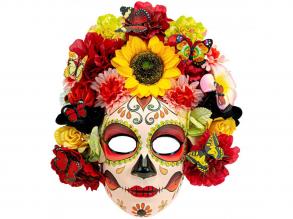 Halottak napja maszk napraforgóval és színes virágokkal női jelmez