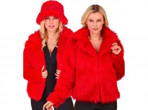 Piros színű plüss szőrös kabát női jelmez
