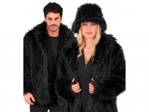 Fekete színű plüss szőrös kabát unisex felnőtt jelmez