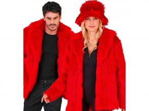 Piros színű plüss szőrös kabát unisex felnőtt jelmez