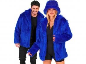 Kék színű plüss szőrös kabát unisex felnőtt jelmez