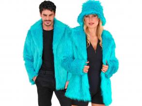 Türkisz színű plüss szőrös kabát unisex felnőtt jelmez