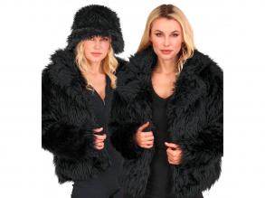 Fekete színű plüss szőrös dzseki női jelmez