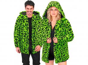Leopárdmintás neon zöld plüss kapucnis dzseki unisex felnőtt jelmez