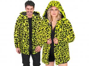 Leopárdmintás neon sárga plüss kapucnis dzseki unisex felnőtt jelmez