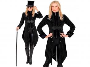 Gótikus bársony kabát fekete női jelmez