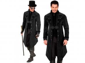 Gótikus bársony kabát fekete férfi jelmez