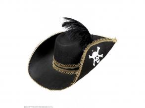 Kalóz kalap tollal és koponyával