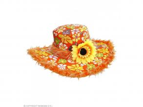 Ibiza - virágos kalap, plüss szegéllyel, narancssárga