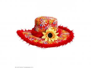 Ibiza - virágos kalap, plüss szegéllyel, piros