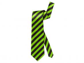 Szatén nyakkendő - fekete és neon zöld csíkokkal